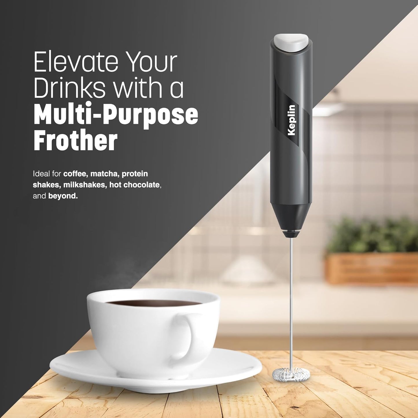 Handheld Electric Milk Frother – Stainless Steel Coffee Whisk Mixer for Latte, Matcha & Protein Shakes (Battery Operated) Free Shipping