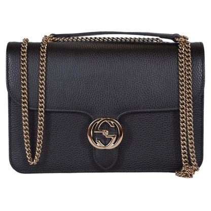 Gucci Women's Black Leather Interlocking GG Crossbody Bag – Model 510304