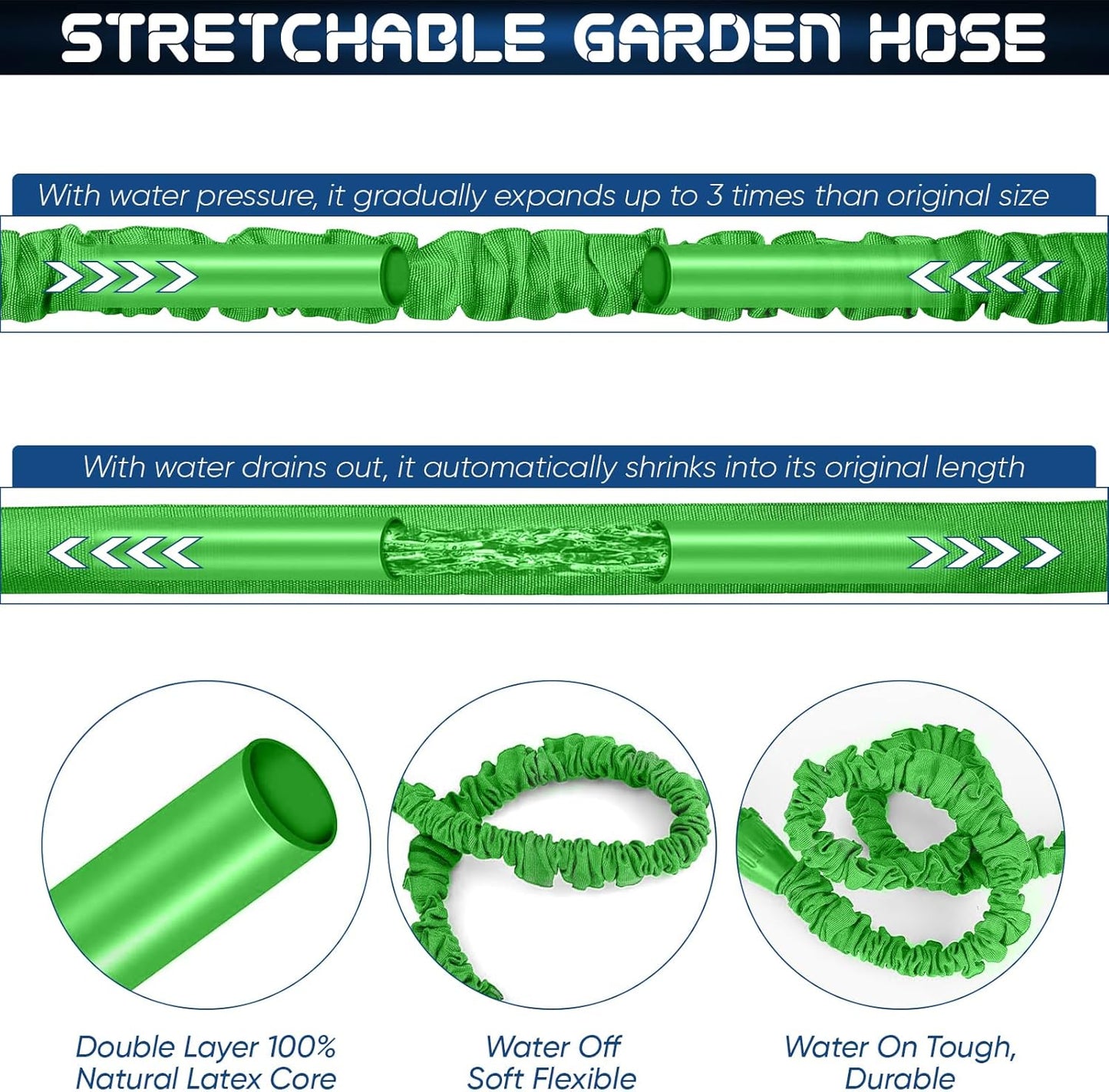 Expandable Garden Hose Pipe with 7-Mode Spray Gun – Flexible Retractable Magic Water Hose (25/50/100 ft) Leak-Proof Garden Hose Free Shipping