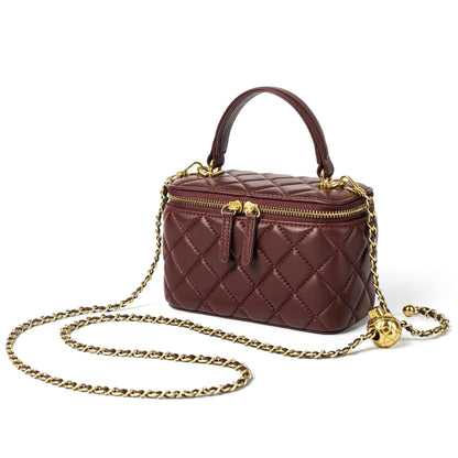 DORIS&JACKY Small Leather Crossbody Purse for Women – Mini Quilted Box Bag with Top Handle