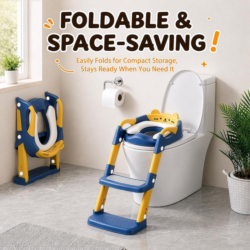 Kids Potty Training Seat with Step Stool | Adjustable Height Toilet Trainer, Comfortable Cushion, Foldable Design for Toddlers & Children