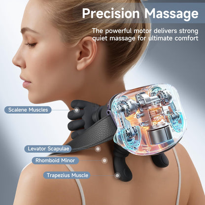 Wireless Neck and Shoulder Massager with Heat, 4D Shiatsu Kneading Massage Device, Rechargeable, Green