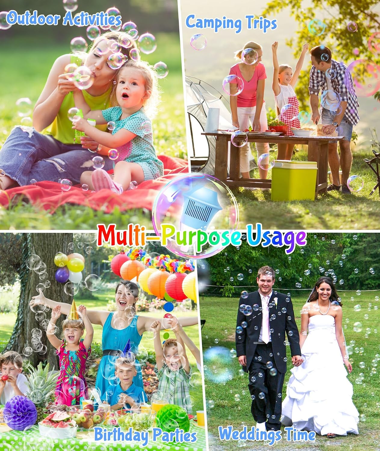 Outdoor Bubble Machine with Lights and Music for Kids and Adults