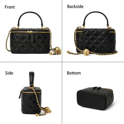 DORIS&JACKY Small Leather Crossbody Purse for Women – Mini Quilted Box Bag with Top Handle
