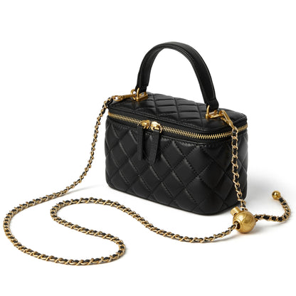 DORIS&JACKY Small Leather Crossbody Purse for Women – Mini Quilted Box Bag with Top Handle