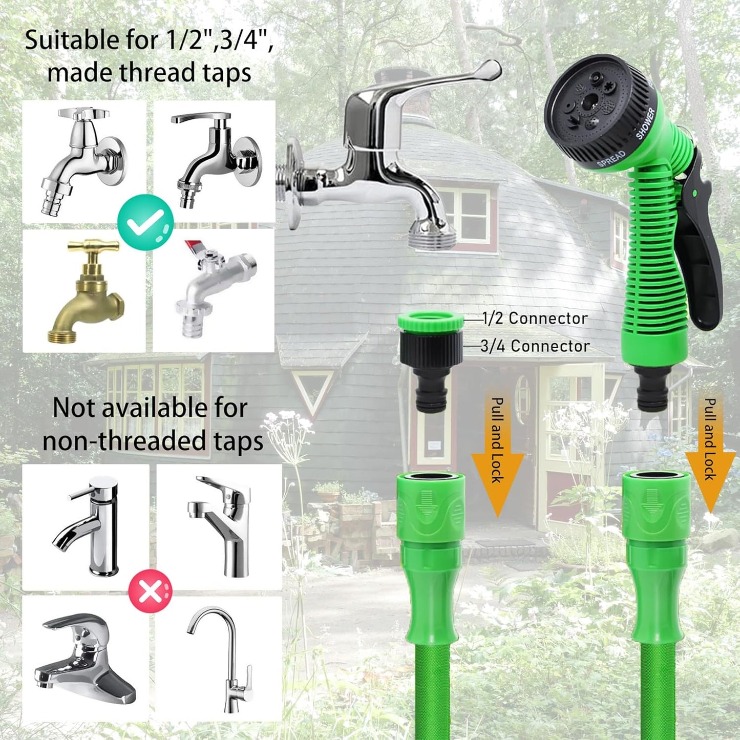 Expandable Garden Hose Pipe with 7-Mode Spray Gun – Flexible Retractable Magic Water Hose (25/50/100 ft) Leak-Proof Garden Hose Free Shipping