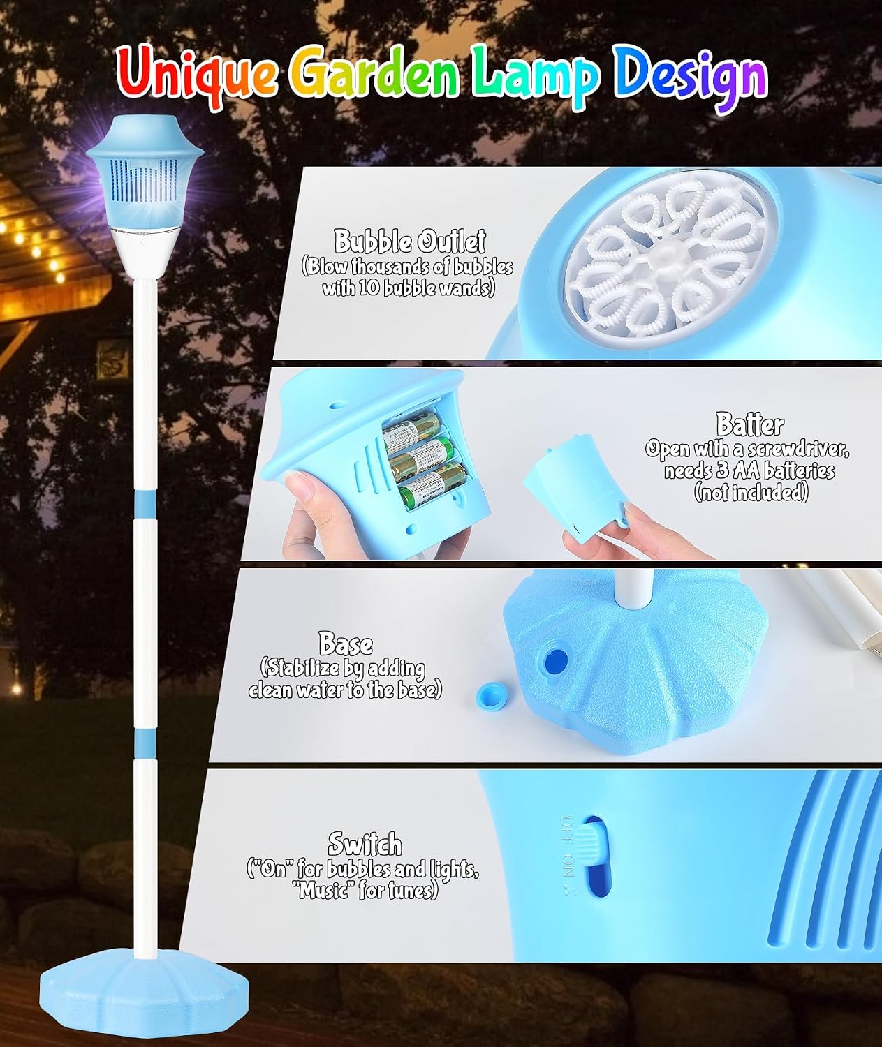 Outdoor Bubble Machine with Lights and Music for Kids and Adults