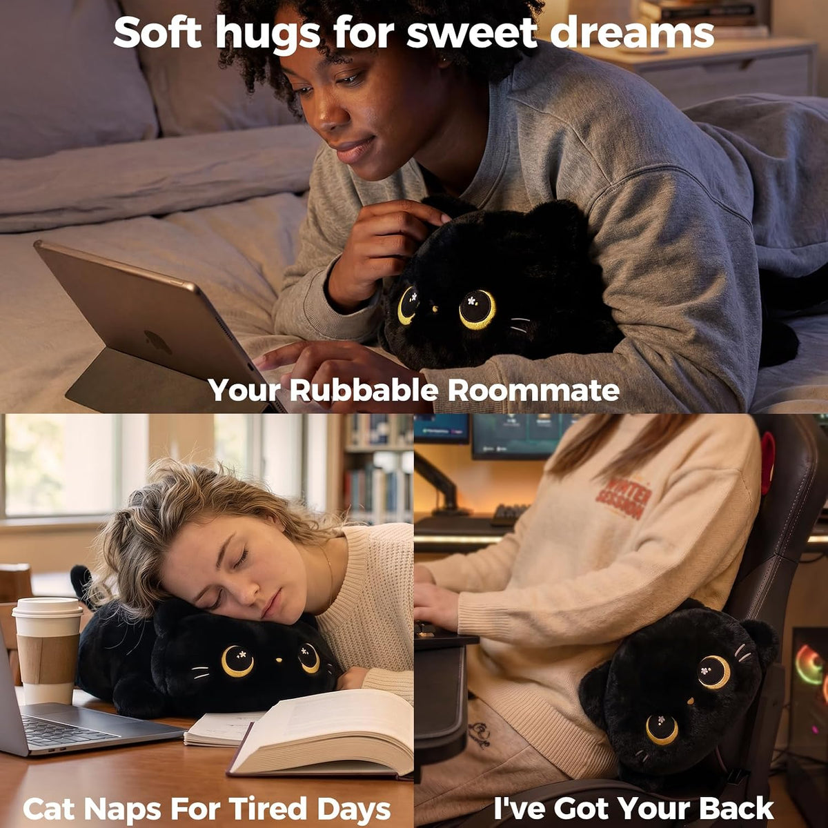 Mewaii Black Cat Plush Pillow 13 Inch – Cute, Soft & Huggable Stuffed Cat Toy