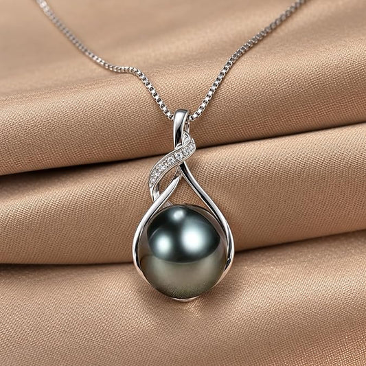 NONNYL Tahitian Black Pearl Necklace for Women, Elegant Jewelry Gift for Wife, Mom or Girlfriend