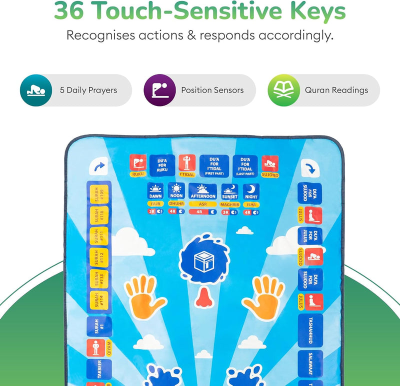 Smart Interactive Prayer Mat for Kids | Islamic Salah Learning Mat with Surah, Wudu & Dua Lessons, 25 Touch Keys, 10 Languages, Padded Mat Ages 3+