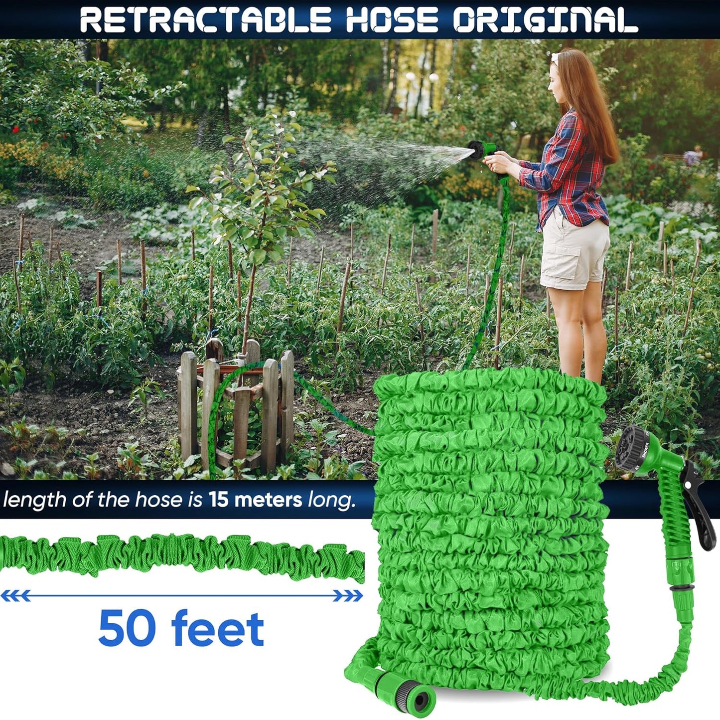 Expandable Garden Hose Pipe with 7-Mode Spray Gun – Flexible Retractable Magic Water Hose (25/50/100 ft) Leak-Proof Garden Hose Free Shipping
