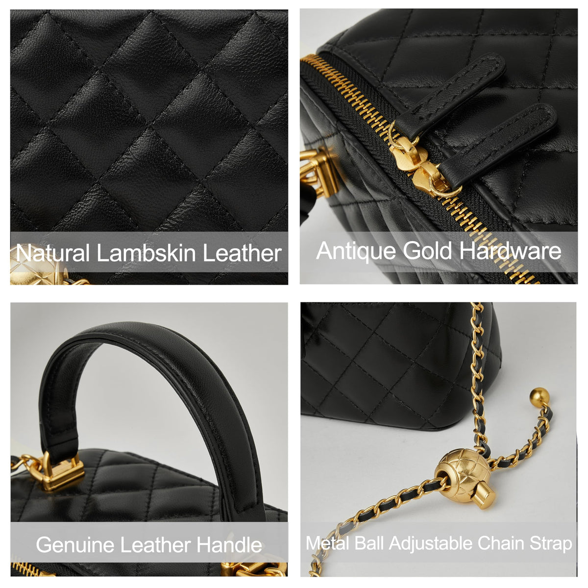 DORIS&JACKY Small Leather Crossbody Purse for Women – Mini Quilted Box Bag with Top Handle