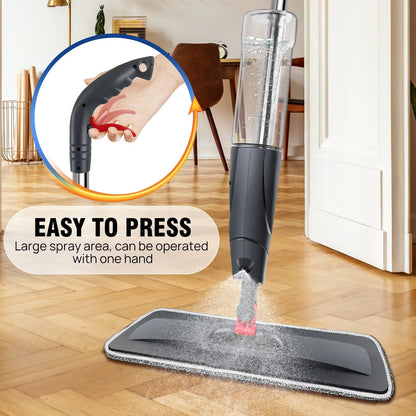 Household Spray Mop with Replaceable Microfiber Pad – 360° Rotating Flat Floor Mop for Wet & Dry Cleaning