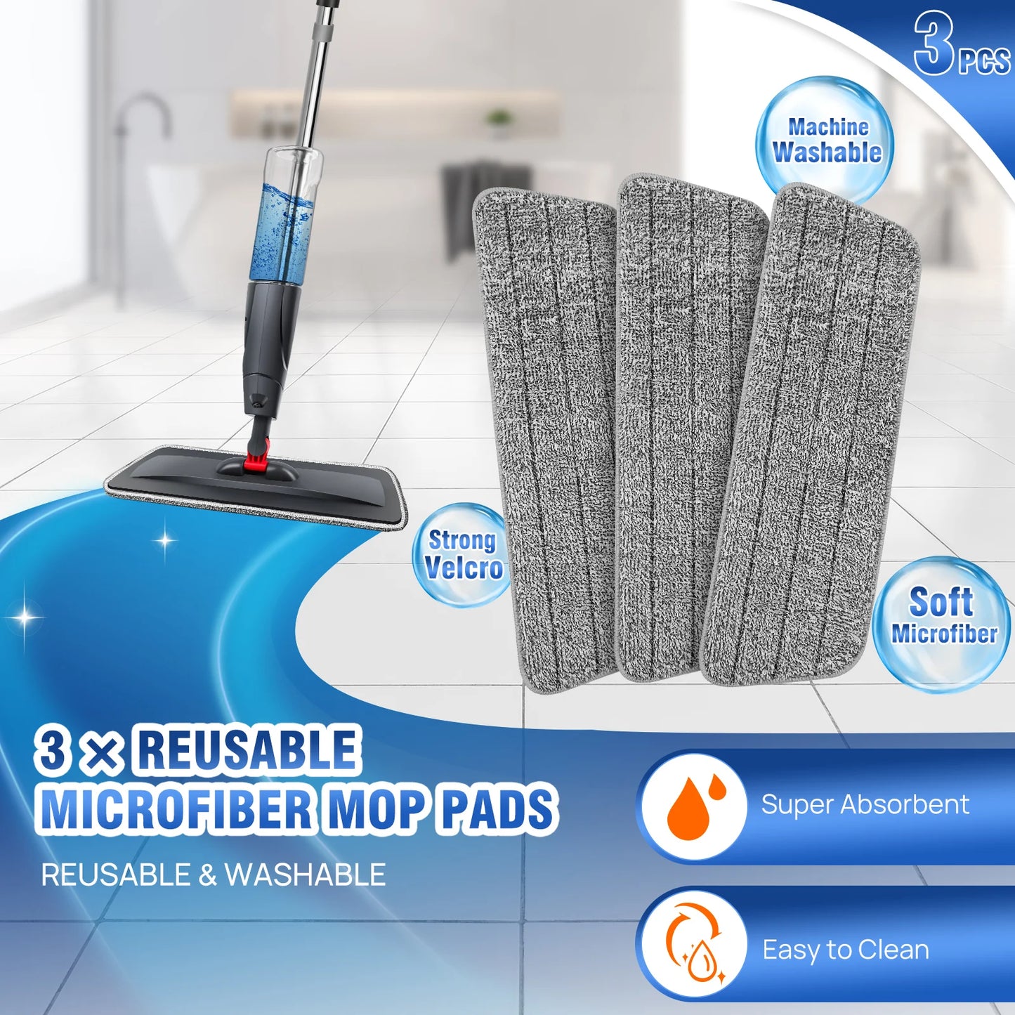 Household Spray Mop with Replaceable Microfiber Pad – 360° Rotating Flat Floor Mop for Wet & Dry Cleaning