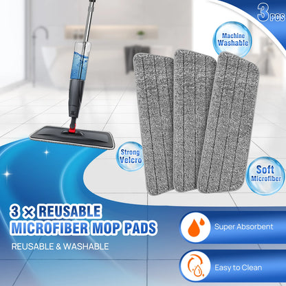 Household Spray Mop with Replaceable Microfiber Pad – 360° Rotating Flat Floor Mop for Wet & Dry Cleaning