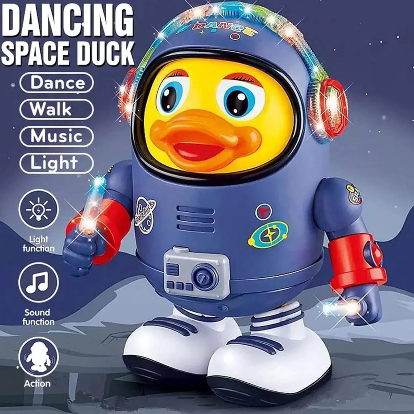 Dancing Astronaut Duck Toy with Music and LED Lights – Walking Toy for Toddlers