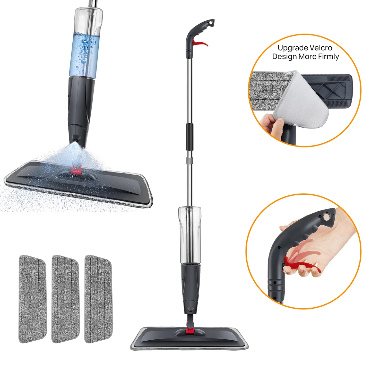 Household Spray Mop with Replaceable Microfiber Pad – 360° Rotating Flat Floor Mop for Wet & Dry Cleaning