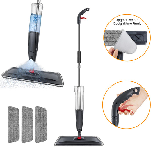 Household Spray Mop with Replaceable Microfiber Pad – 360° Rotating Flat Floor Mop for Wet & Dry Cleaning