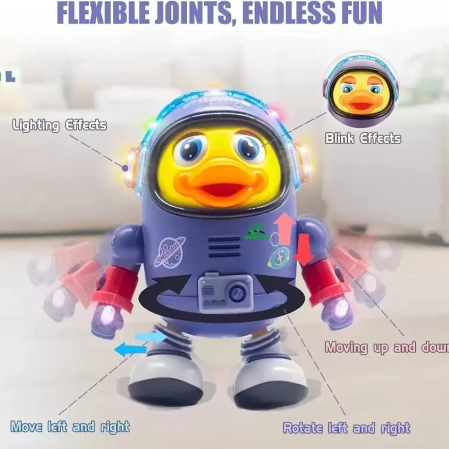 Dancing Astronaut Duck Toy with Music and LED Lights – Walking Toy for Toddlers
