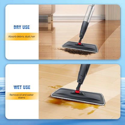 Household Spray Mop with Replaceable Microfiber Pad – 360° Rotating Flat Floor Mop for Wet & Dry Cleaning