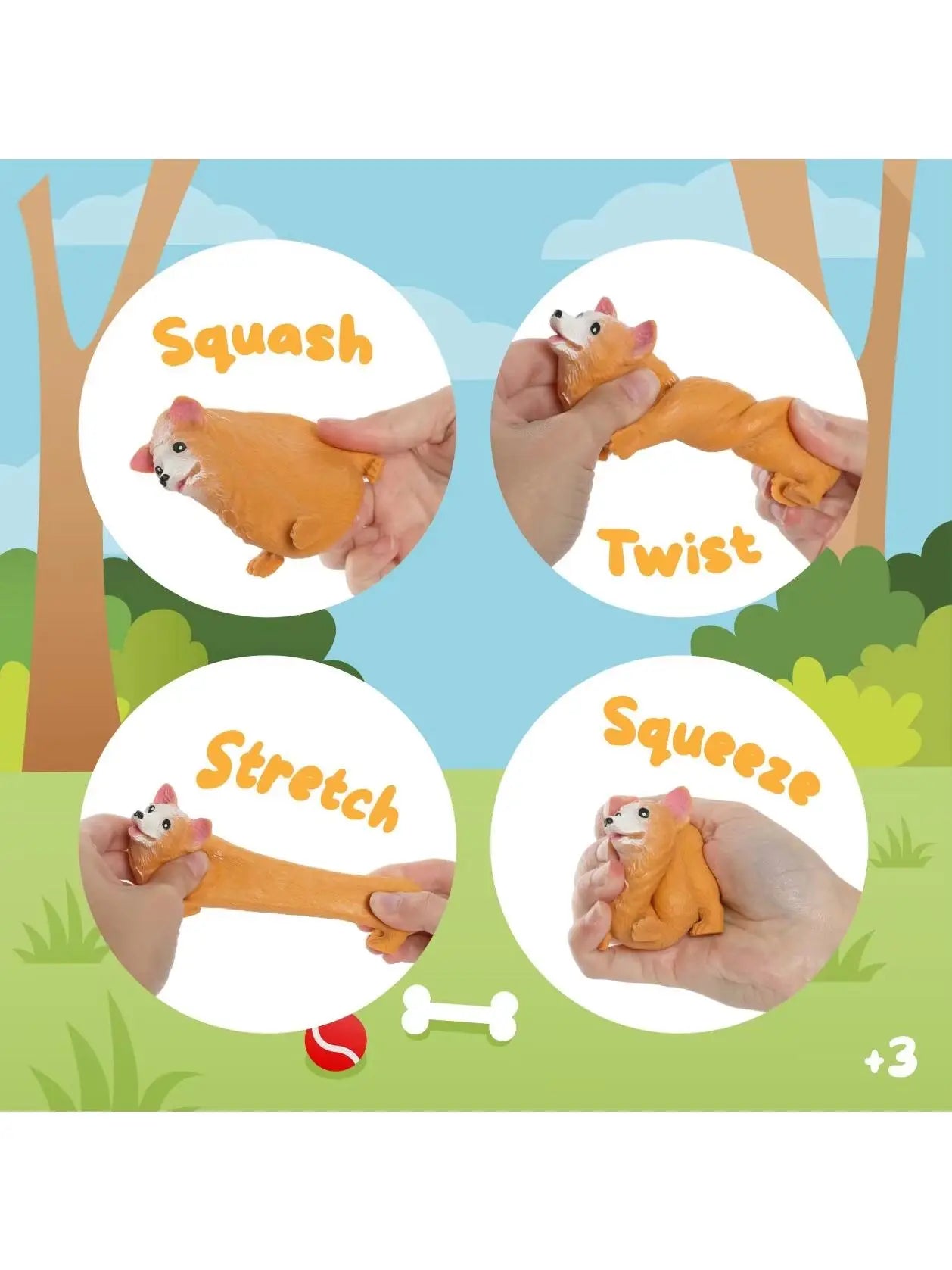 3-Pack Stretchy Corgi Squishy Toys – Soft Dog-Shaped Sensory Fidget Toys