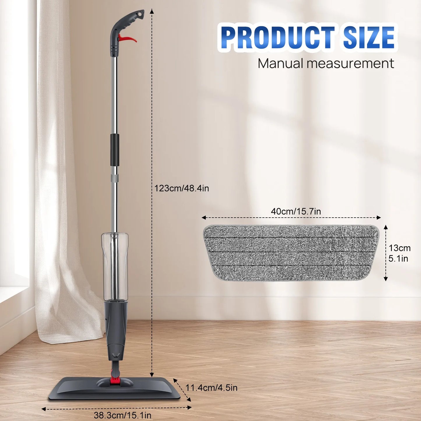 Household Spray Mop with Replaceable Microfiber Pad – 360° Rotating Flat Floor Mop for Wet & Dry Cleaning
