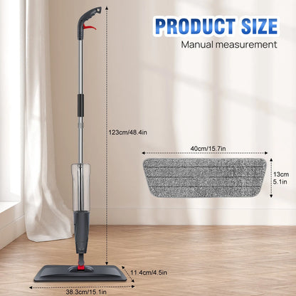 Household Spray Mop with Replaceable Microfiber Pad – 360° Rotating Flat Floor Mop for Wet & Dry Cleaning