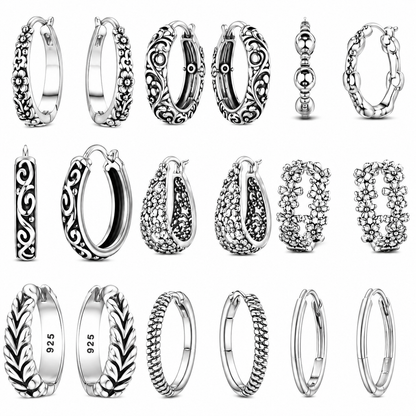Boucles d'oreilles créoles vintage florales en argent sterling 925 pour femme