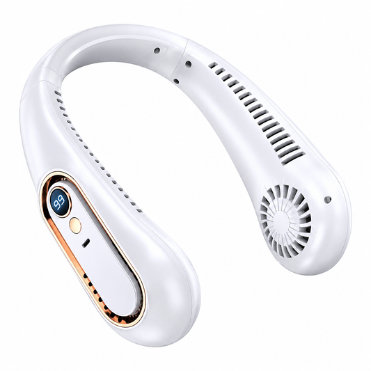 Portable Bladeless Neck Fan with Digital Display – USB Rechargeable Hands-Free Cooling Fan