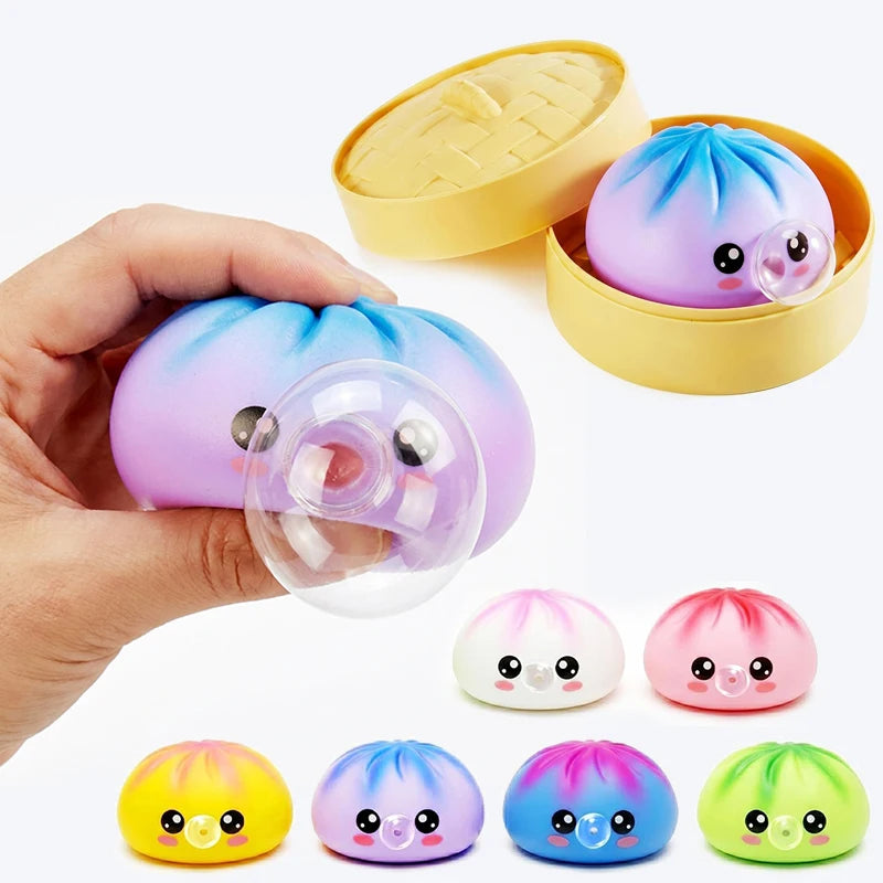 Dumpling Squeeze Bubble-Blowing Toy – Stretchy Squishy Fidget Sensory Toy