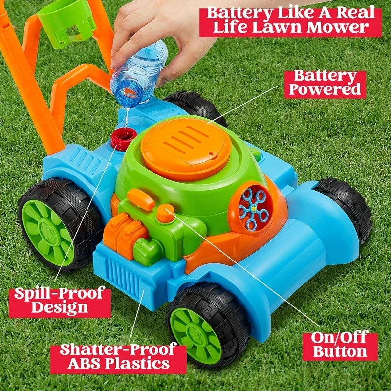 Sloosh Bubble Lawn Mower Toy – Outdoor Bubble Machine Push Toy for Kids