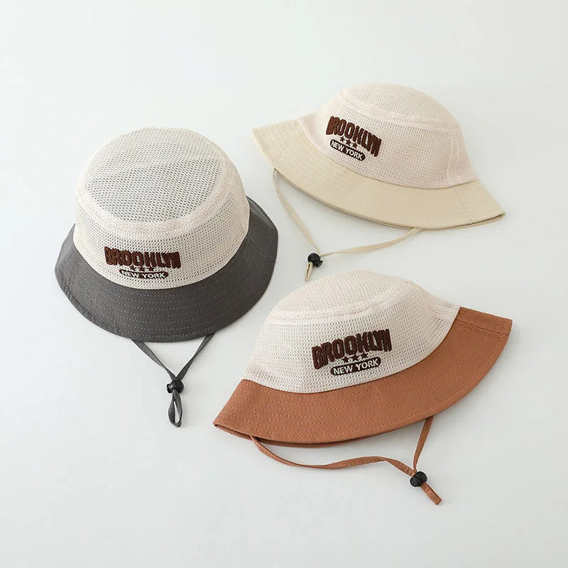 Baby Sun Hat with Embroidered Letter – Breathable Mesh Bucket Hat for Boys and Girls