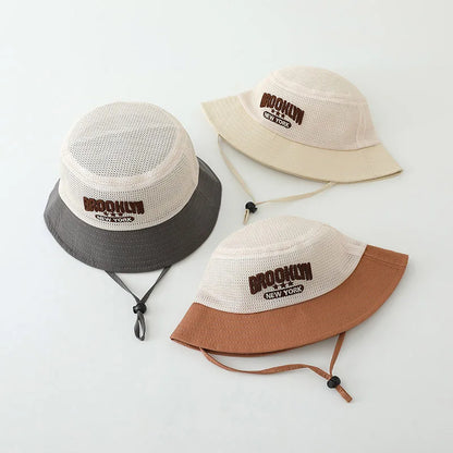 Baby Sun Hat with Embroidered Letter – Breathable Mesh Bucket Hat for Boys and Girls
