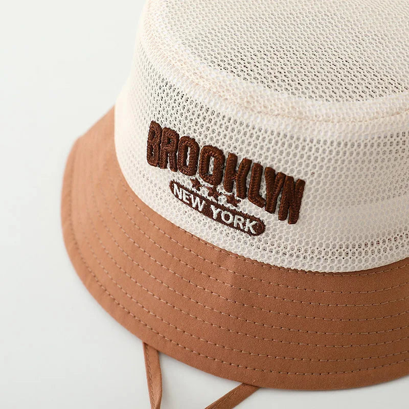 Baby Sun Hat with Embroidered Letter – Breathable Mesh Bucket Hat for Boys and Girls