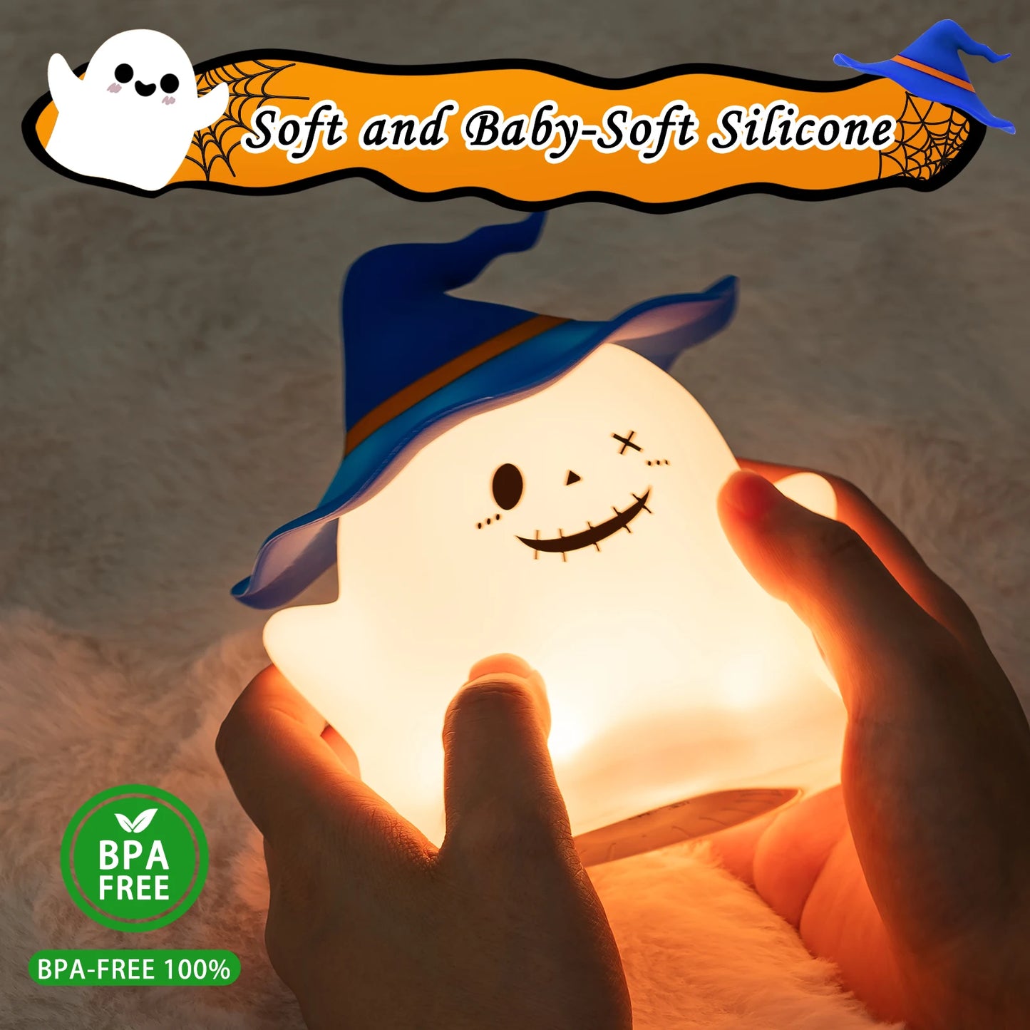 Halloween Cartoon Silicone Night Light – Rechargeable Table Lamp for Kids Bedroom