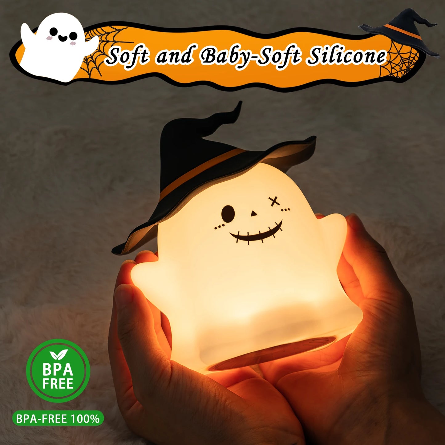 Halloween Cartoon Silicone Night Light – Rechargeable Table Lamp for Kids Bedroom