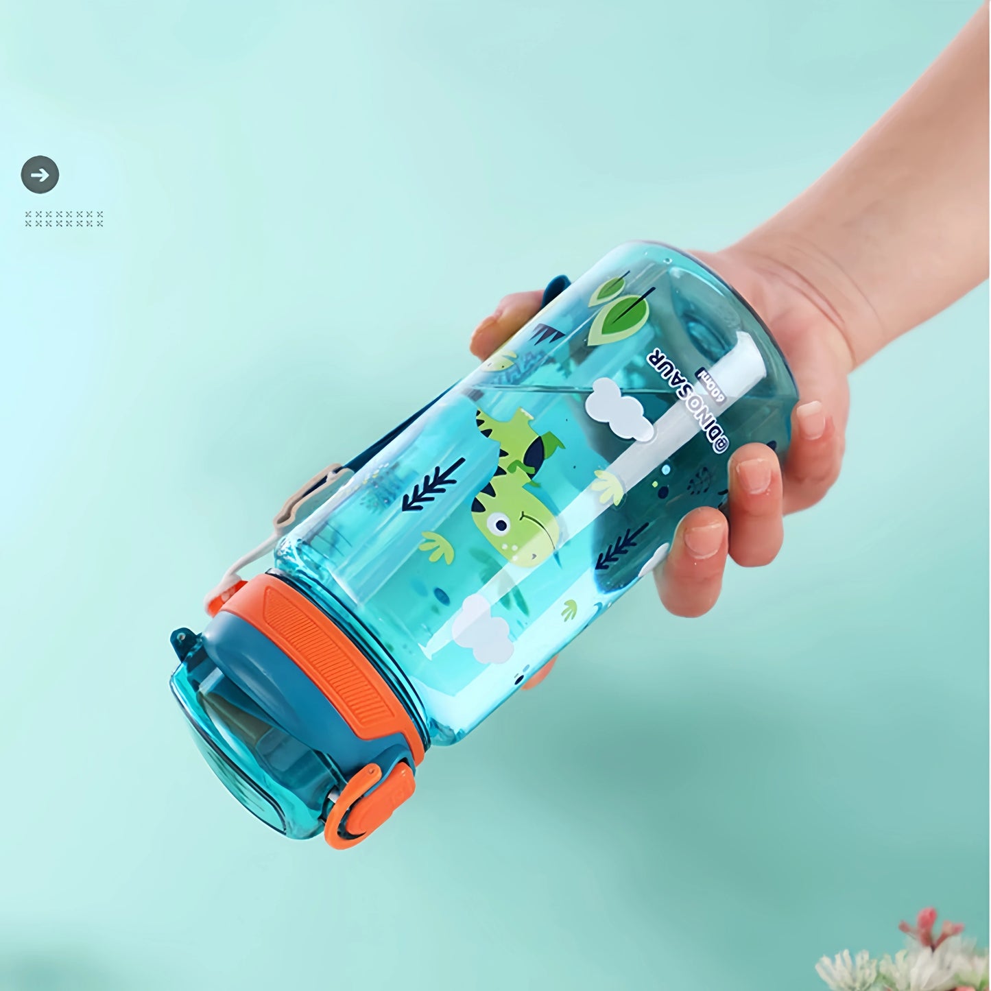 600ml Dinosaur Water Bottle for Kids with Silicone Straw – Leakproof Plastic Drinking Cup