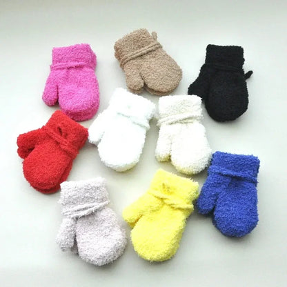 Kids Winter Plush Mittens with Rope – Warm Gloves for Boys and Girls Ages 1–3