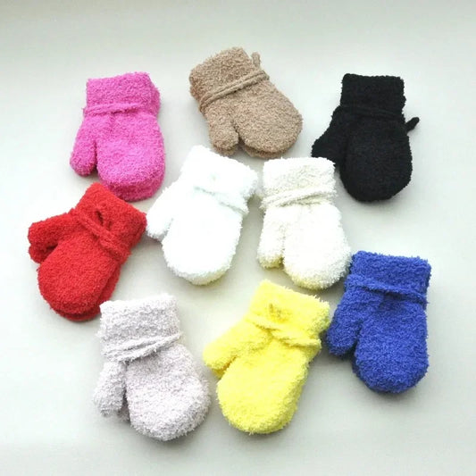 Kids Winter Plush Mittens with Rope – Warm Gloves for Boys and Girls Ages 1–3