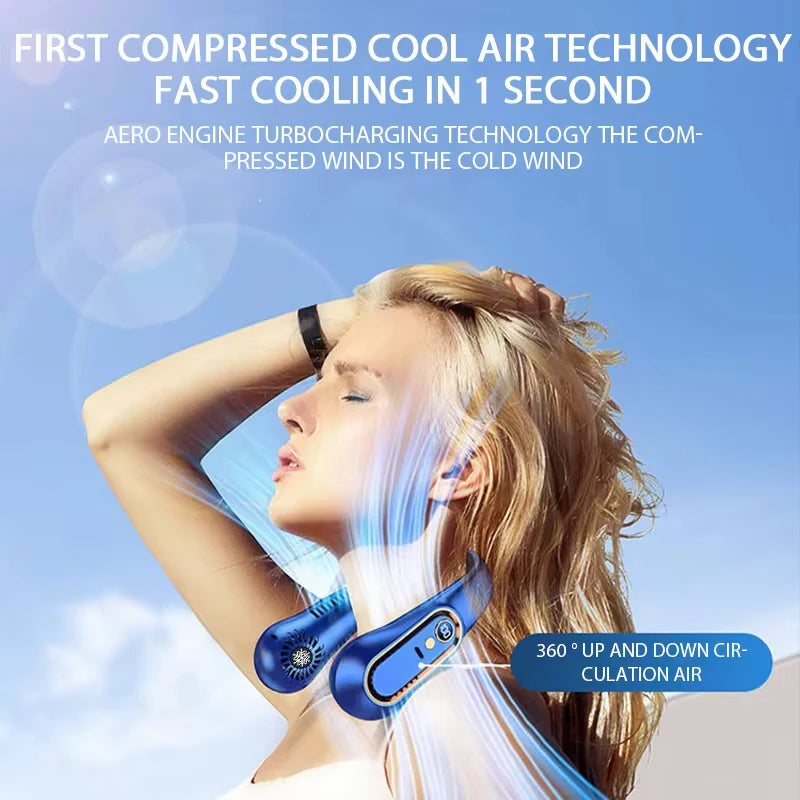Portable Bladeless Neck Fan with Digital Display – USB Rechargeable Hands-Free Cooling Fan