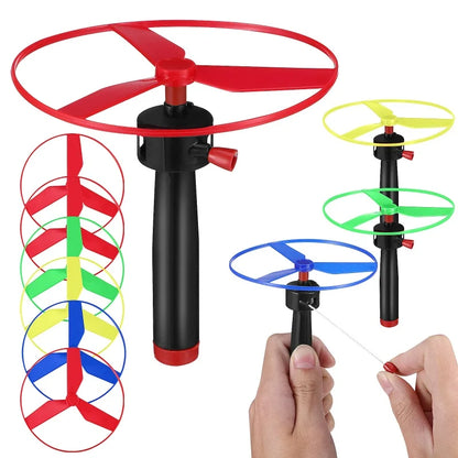 5-Piece Pull String Flying Disc Toy Set – Colorful Plastic Propeller Toys for Kids