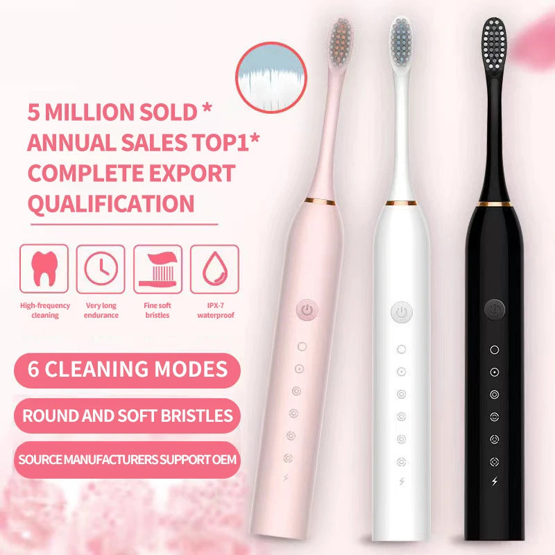 Sonic Electric Toothbrush for Adults – USB Rechargeable IPX7 Waterproof Toothbrush with 6 Cleaning Modes