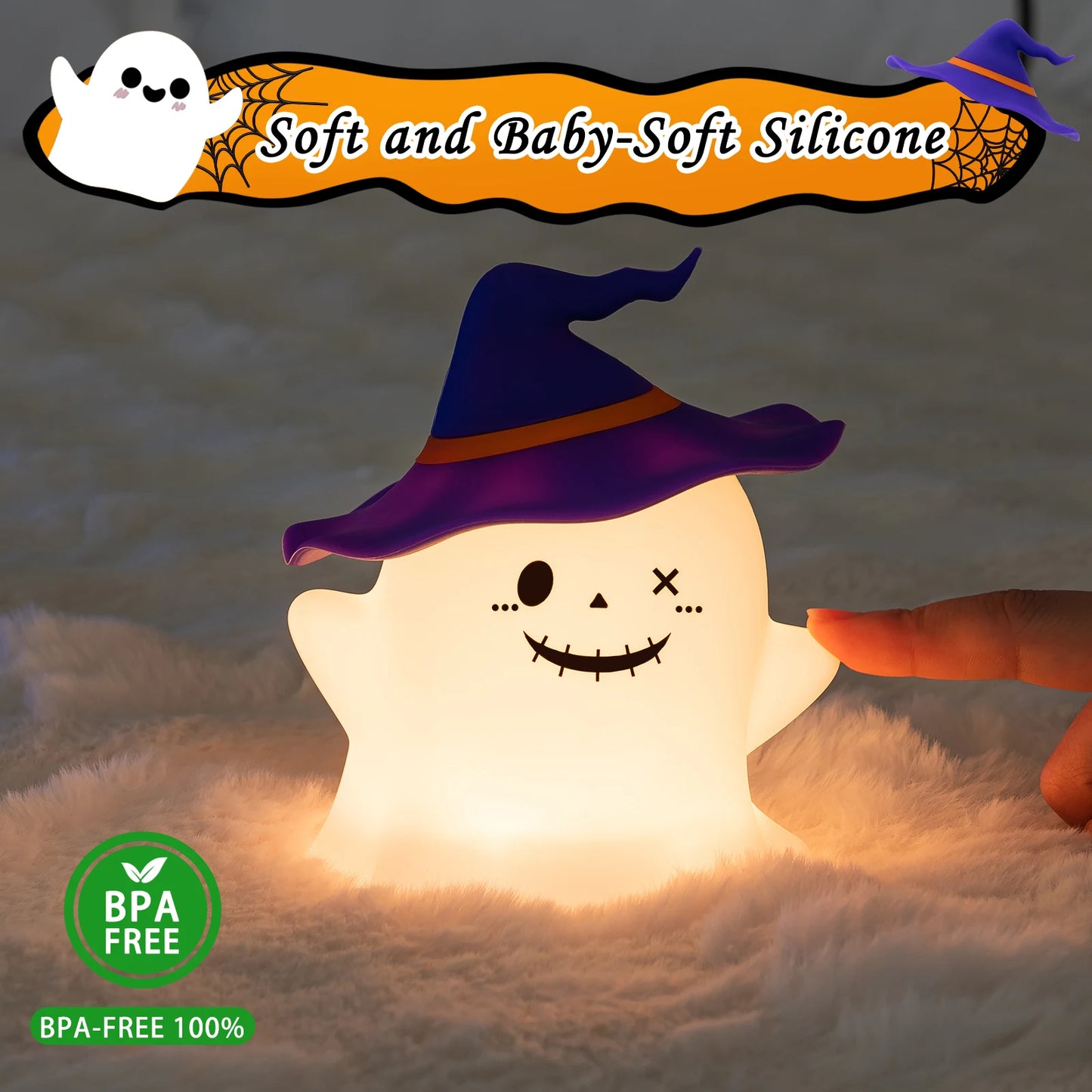 Halloween Cartoon Silicone Night Light – Rechargeable Table Lamp for Kids Bedroom