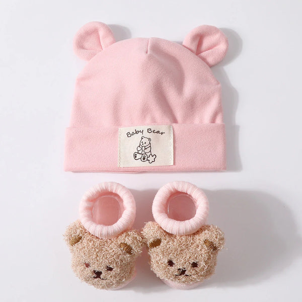 2-Piece Baby Bear Ear Hat and Socks Set – Cotton Knit Warm Accessories for Newborns