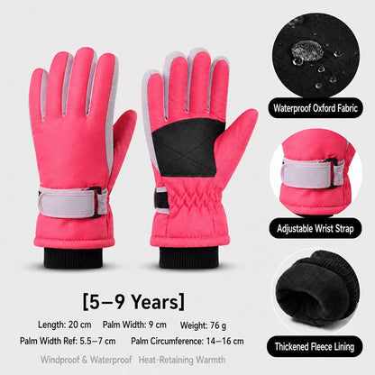 Kids Winter Ski Gloves – Waterproof Windproof Fleece-Lined Gloves for Boys and Girls