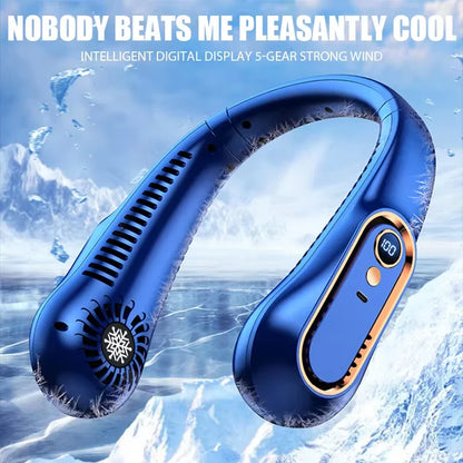 Portable Bladeless Neck Fan with Digital Display – USB Rechargeable Hands-Free Cooling Fan