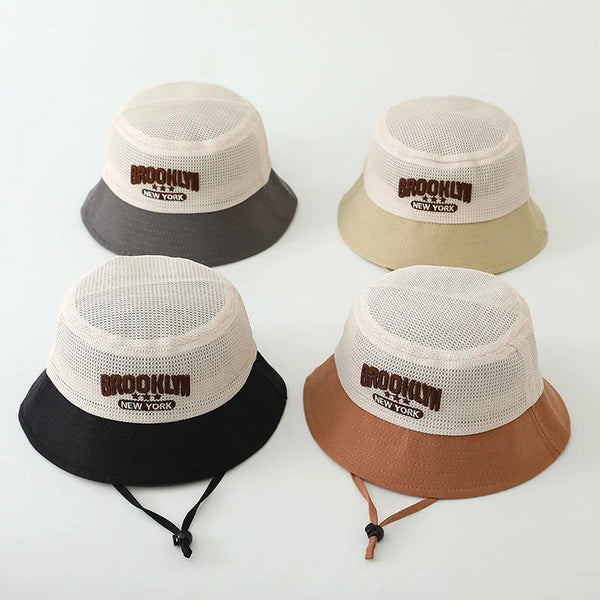 Baby Sun Hat with Embroidered Letter – Breathable Mesh Bucket Hat for Boys and Girls
