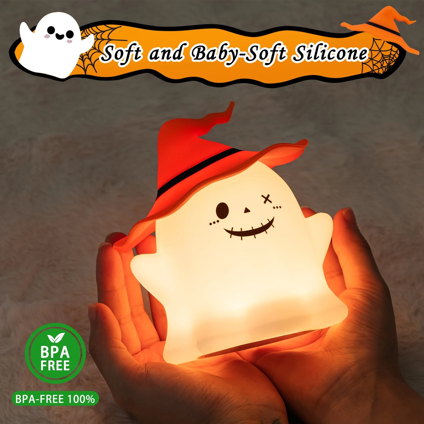 Halloween Cartoon Silicone Night Light – Rechargeable Table Lamp for Kids Bedroom