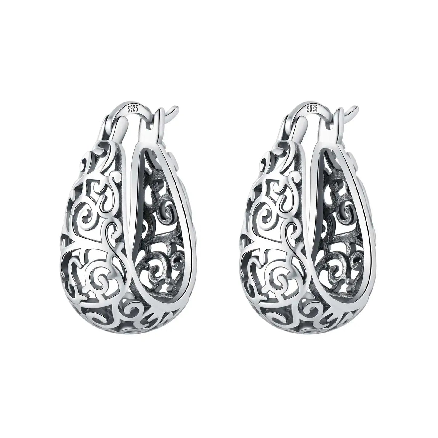 925 Sterling Silver Vintage Floral Hoop Earrings for Women