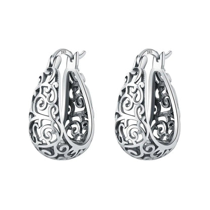 925 Sterling Silver Vintage Floral Hoop Earrings for Women
